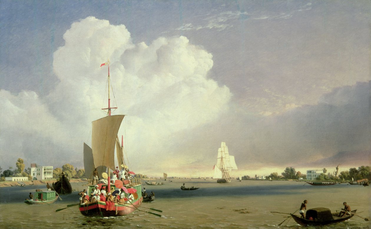 No rio Hoogly no jardim Alcance abaixo de Calcutá, 1852 de C.J. Martin