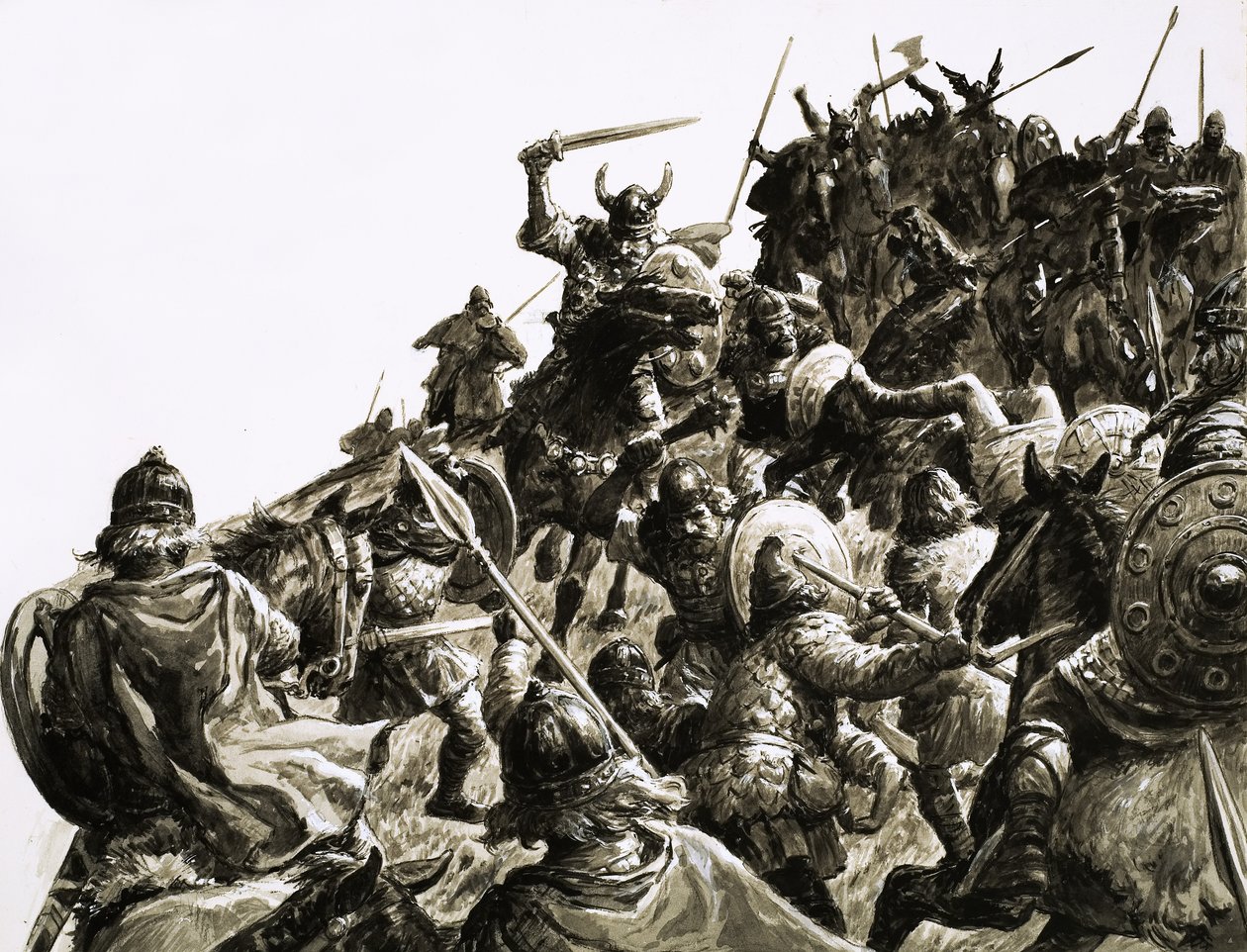 Vikings dinamarqueses atacam as forças britânicas sob o comando do rei Alfredo de C.L. Doughty