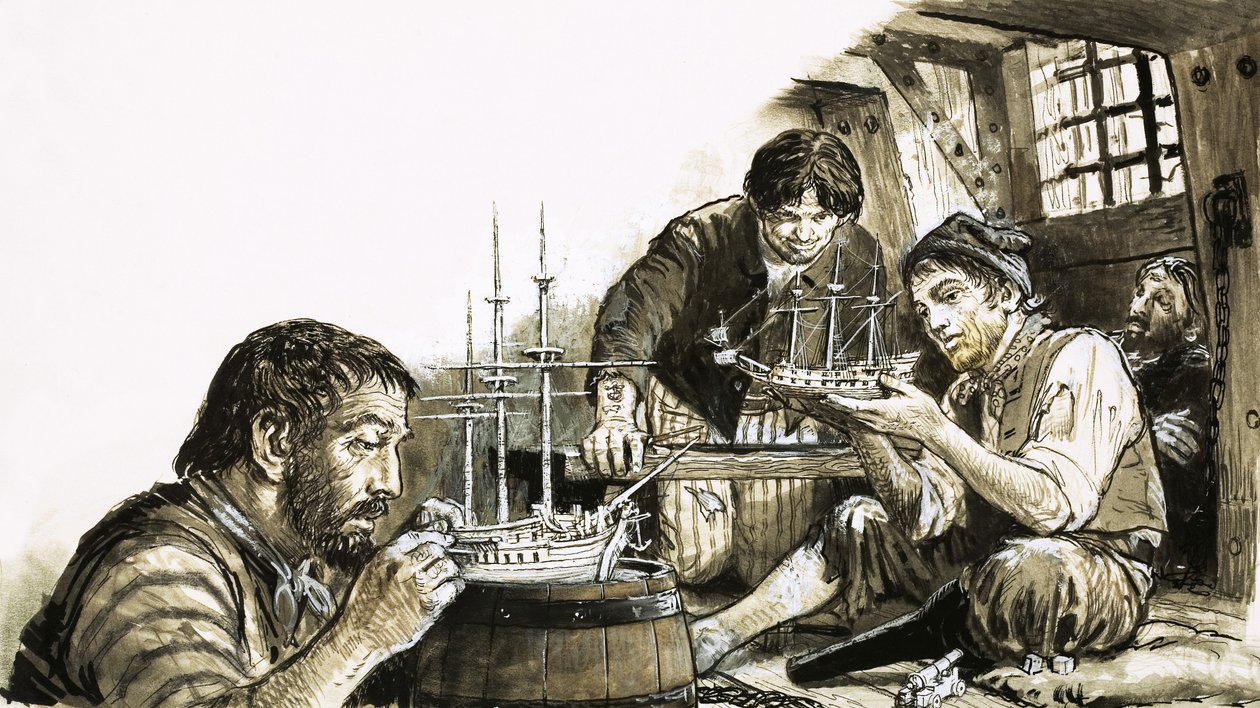 Prisioneiros de guerra franceses das guerras napoleónicas a construir modelos de navios de C.L. Doughty