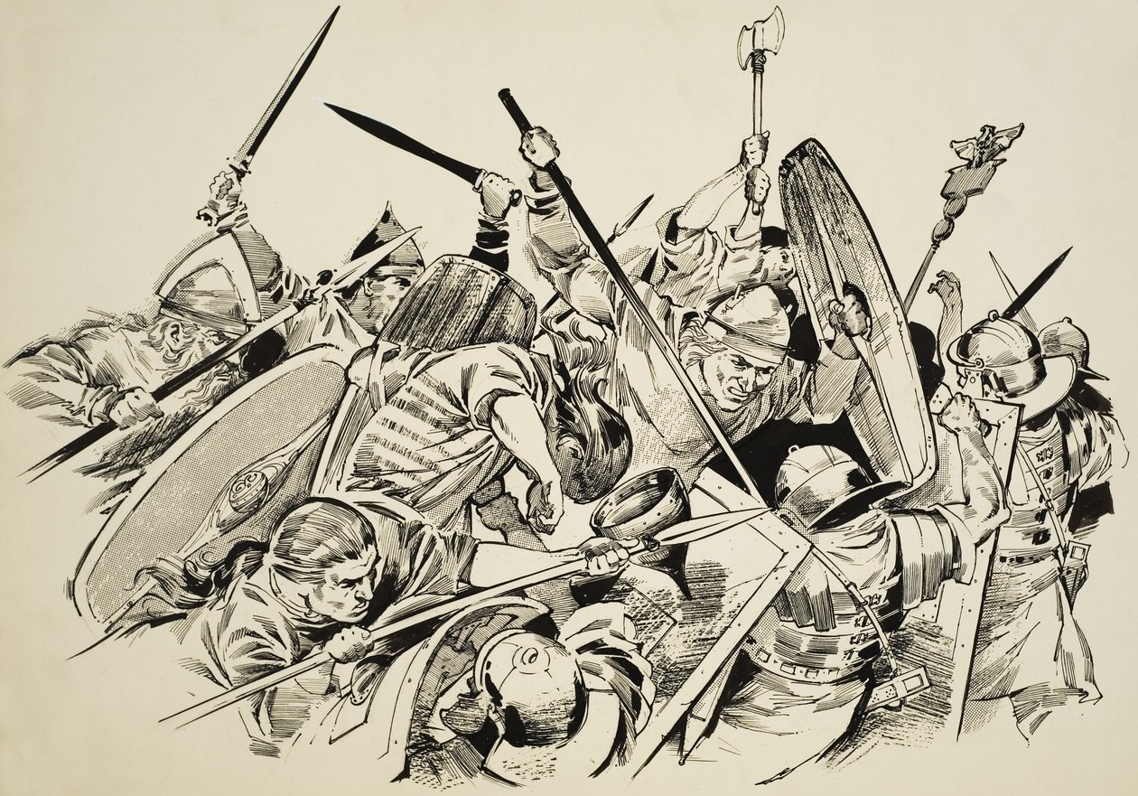 Gauleses contra Romanos (guache sobre papel) de C.L. Doughty