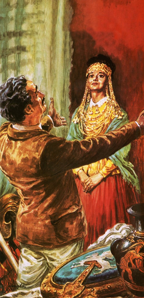 Heinrich Schliemann adorna a sua mulher com objectos de adorno desenterrados no local da antiga Troia de C.L. Doughty