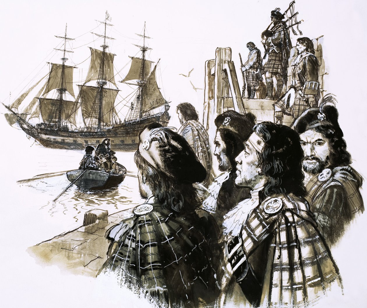 James II regressa a França após a derrota dos seus apoiantes na Batalha de Sherrifmuir de C.L. Doughty