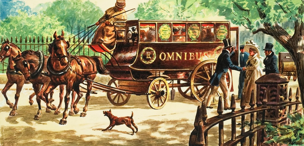 Os primeiros autocarros puxados por cavalos em Londres de C.L. Doughty