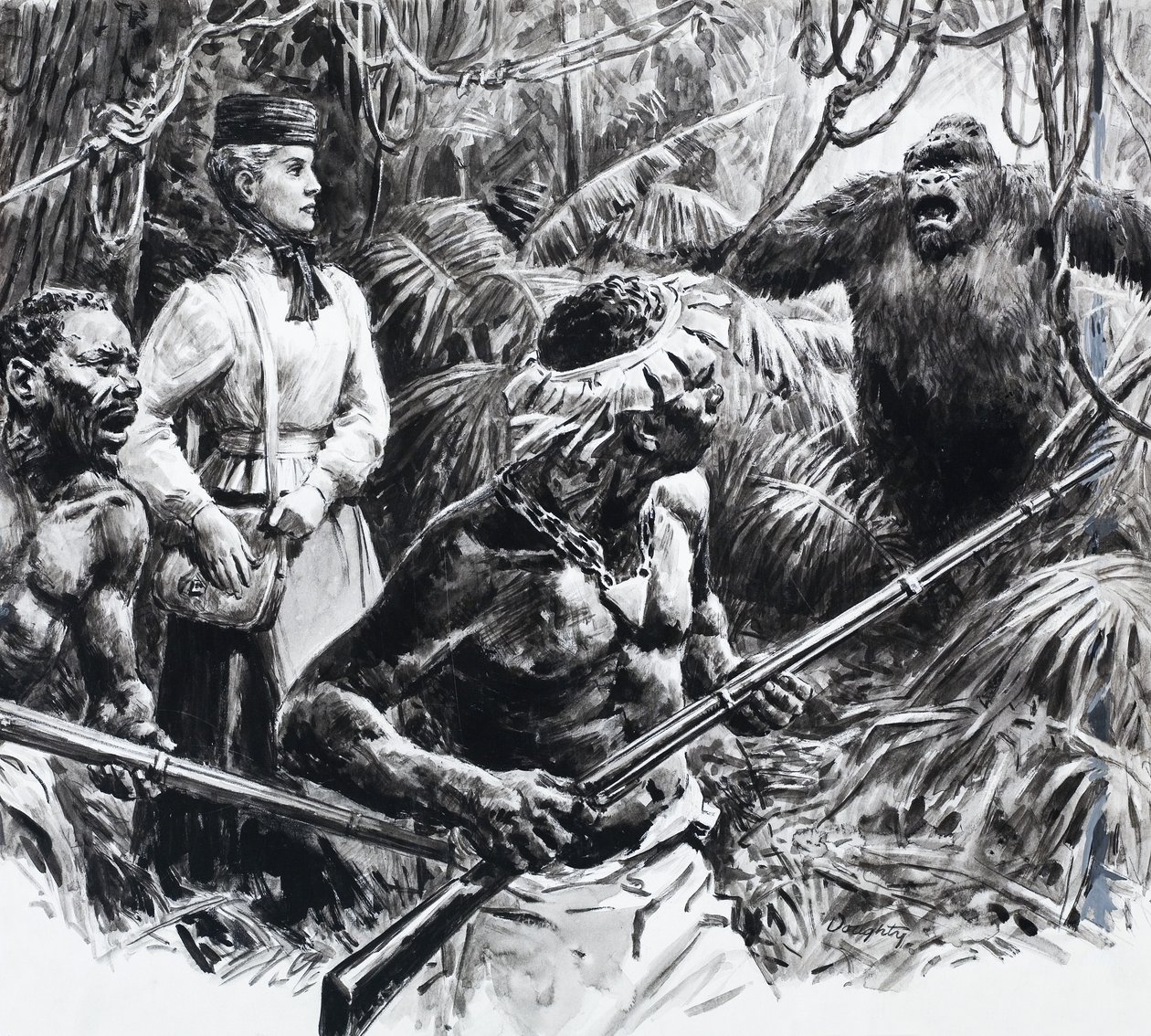 A exploradora Mary Kingsley em África (guache sobre papel) de C.L. Doughty