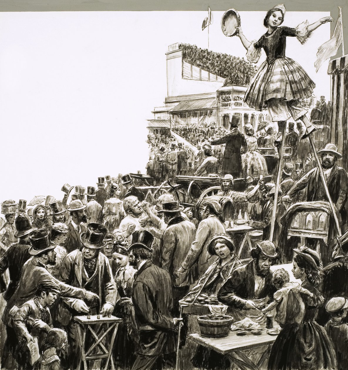 Cena não identificada de artistas de rua e malandros de C.L. Doughty