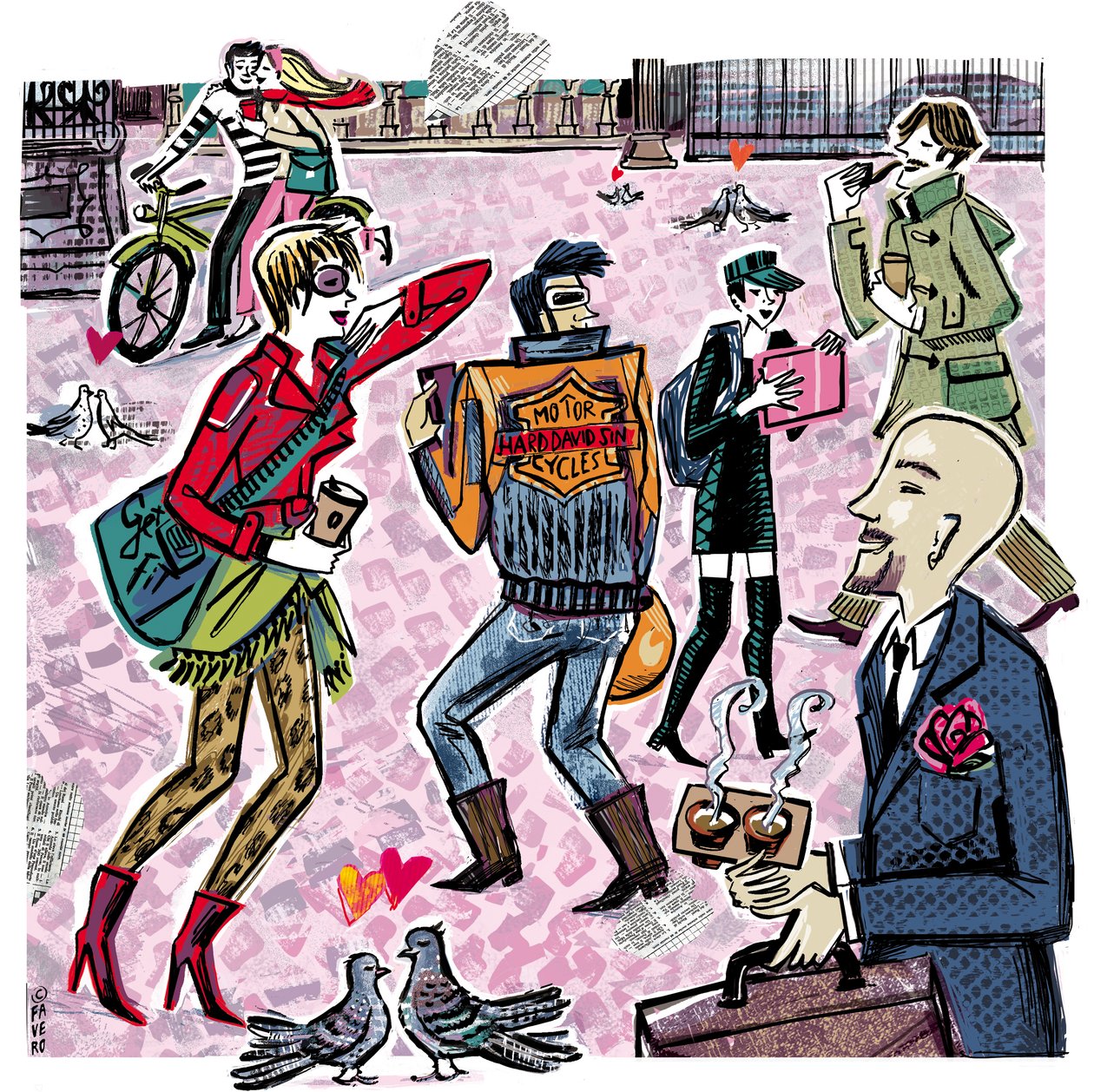 LOVE IN THE STREET (tinta, colagem, digital) de COSTANZA FAVERO