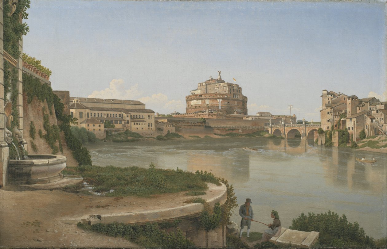 Uma vista sobre o Tibre de Trastevere em direção ao Castel S. Angelo de Christoffer Wilhelm Eckersberg