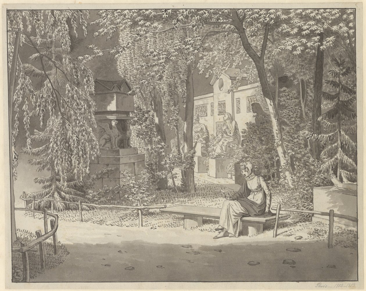 Nos túmulos de Descartes e Conde no Jardim Elysée des Petits Augustins, Paris de Christoffer Wilhelm Eckersberg