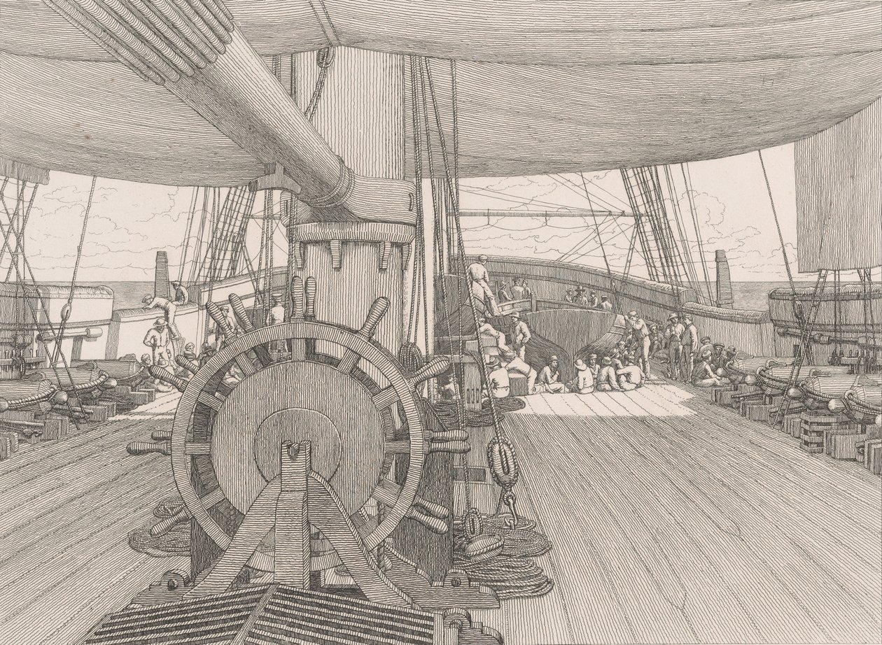 Convés de um navio de guerra, ca. 1833. de Christoffer Wilhelm Eckersberg