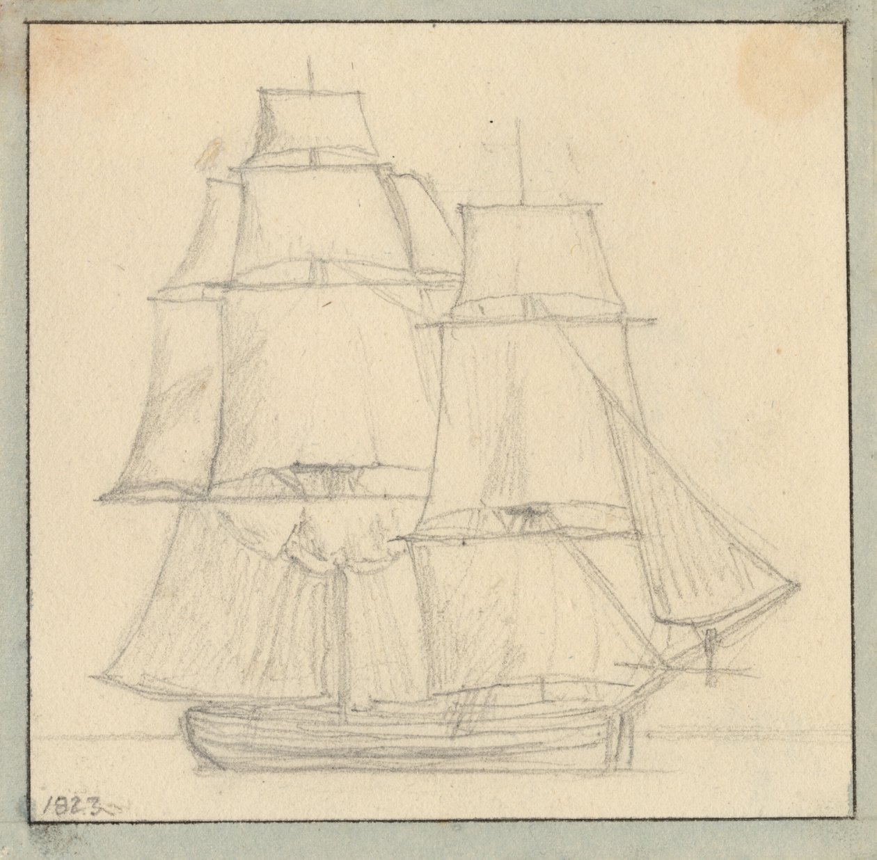 Um brigue com um traquete no topo principal. de Christoffer Wilhelm Eckersberg