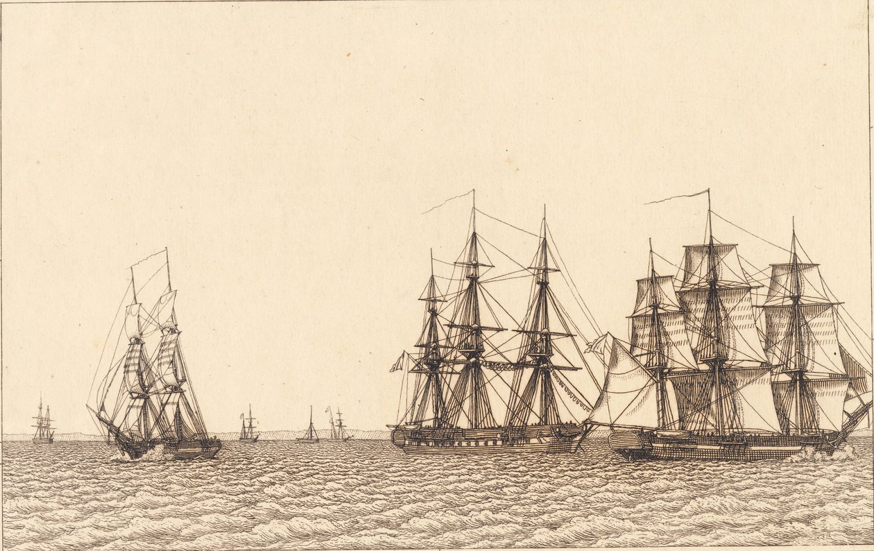Um brigue navegando. Ilustração para "Perspectiva linear", Placa IXb de Christoffer Wilhelm Eckersberg