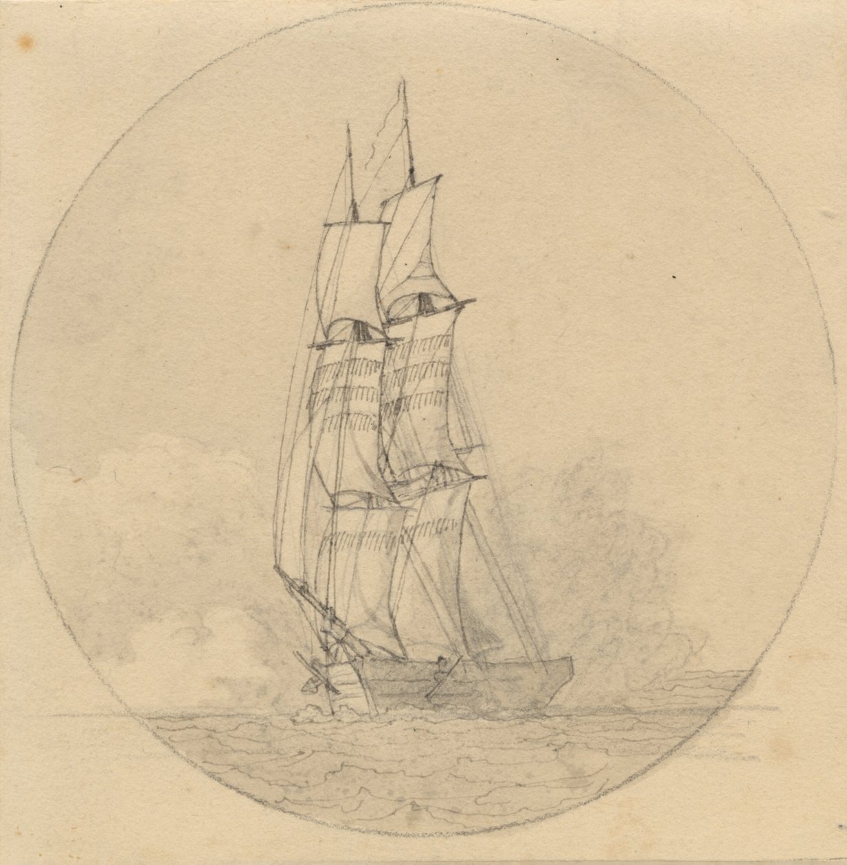 Um brigue à vela visto de frente. de Christoffer Wilhelm Eckersberg