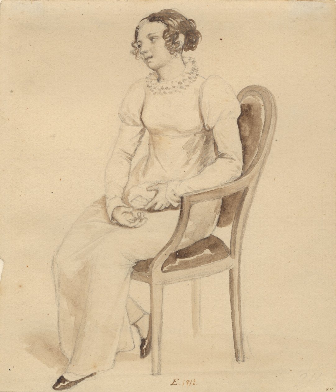 Uma senhora sentada em uma poltrona, de frente para a janela de Christoffer Wilhelm Eckersberg