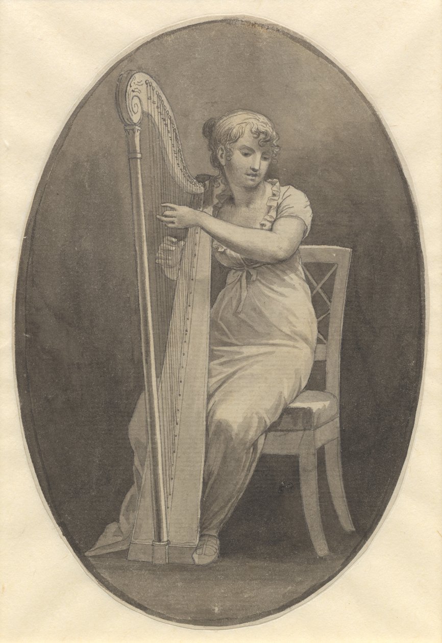 Uma senhora tocando harpa de Christoffer Wilhelm Eckersberg