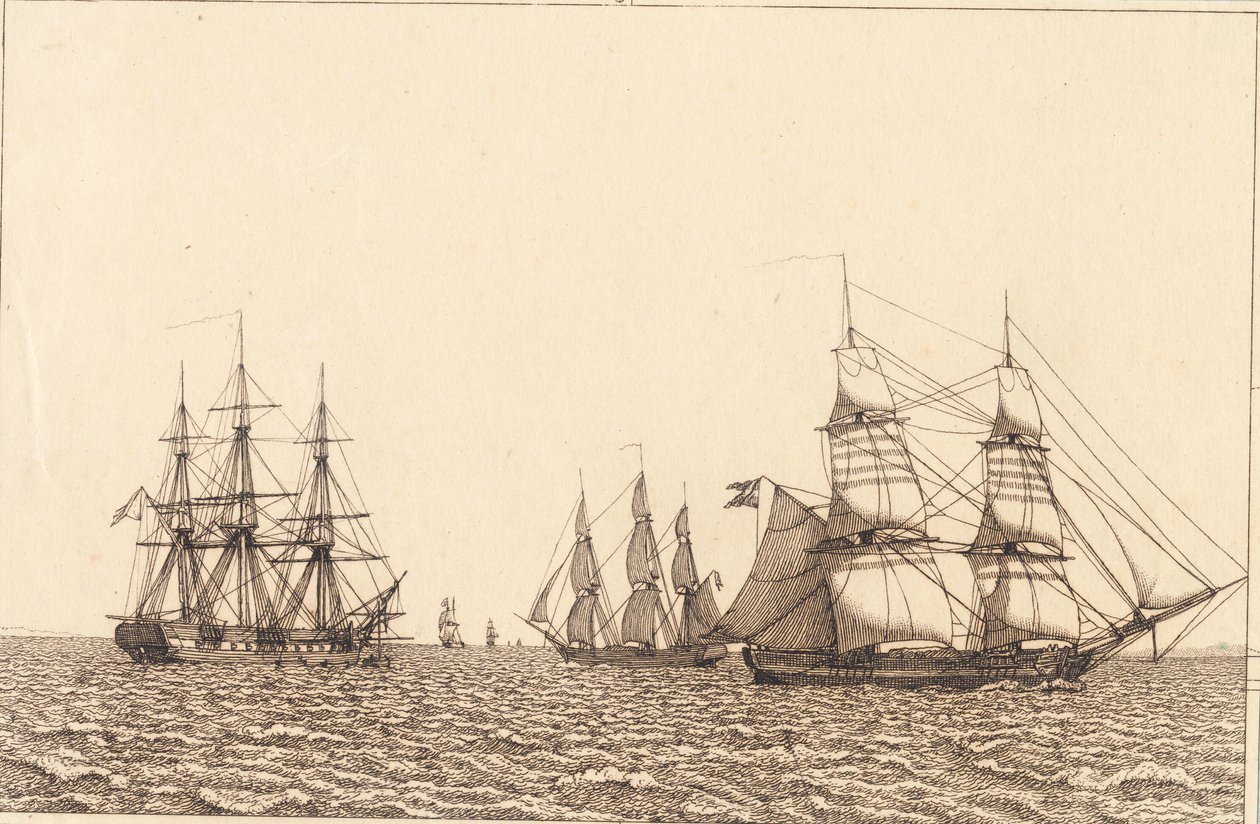 Uma fragata está ancorada. Ilustração para "Perspectiva linear", Placa IXb de Christoffer Wilhelm Eckersberg