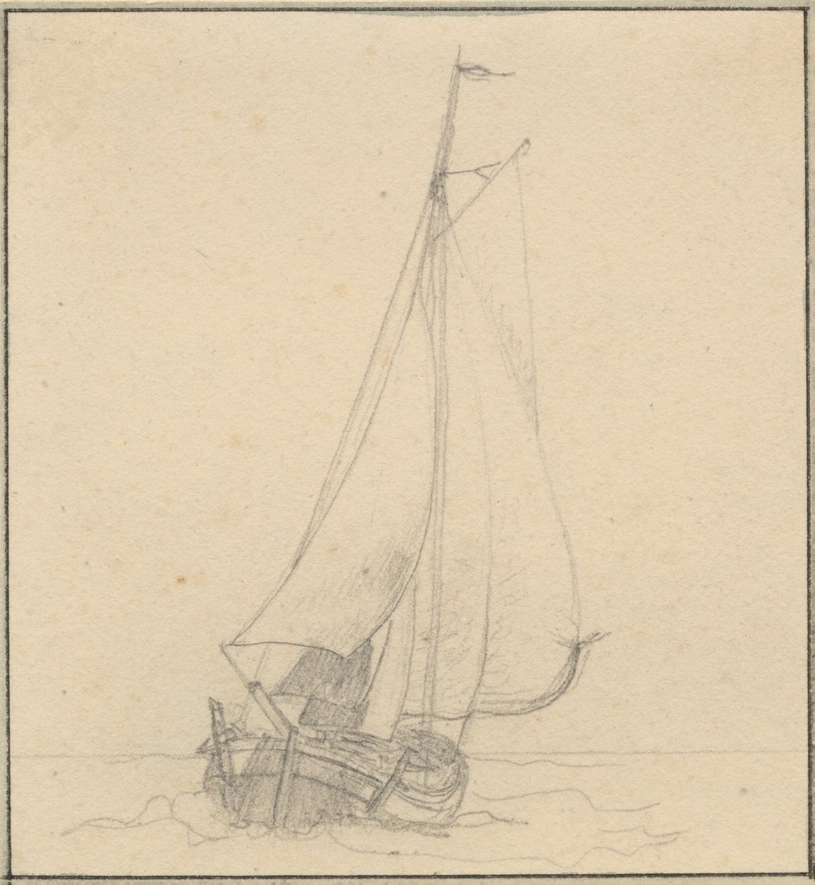 Um iate à vela visto de frente. de Christoffer Wilhelm Eckersberg