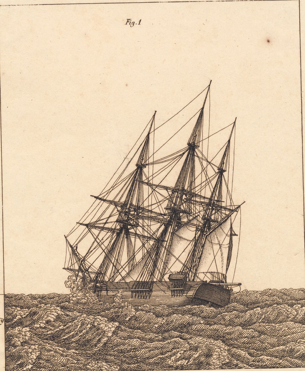 Uma corveta em uma tempestade. Ilustração para "Perspectiva linear", Placa X de Christoffer Wilhelm Eckersberg
