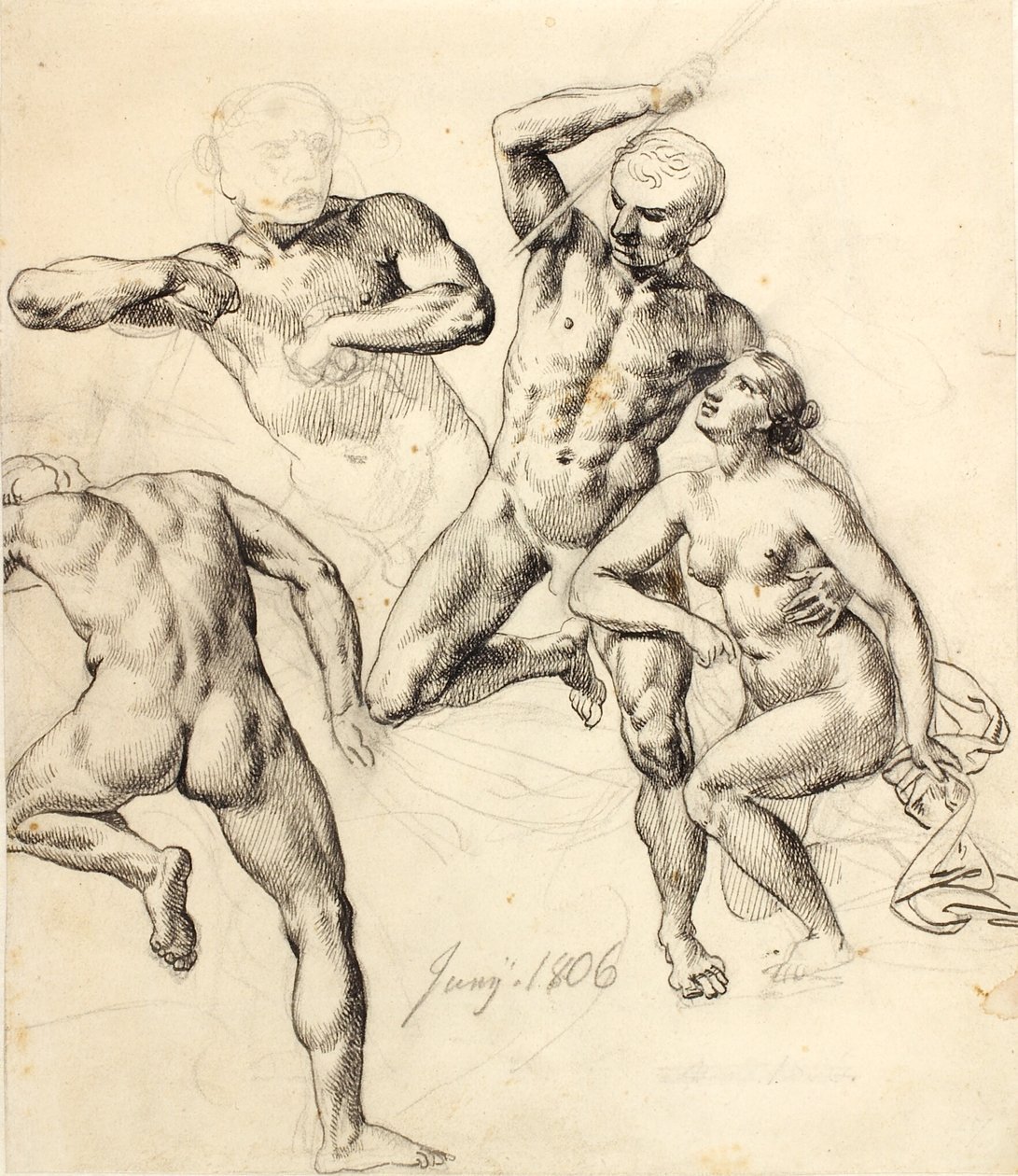 Estudos de figuras - três homens e uma mulher de Christoffer Wilhelm Eckersberg