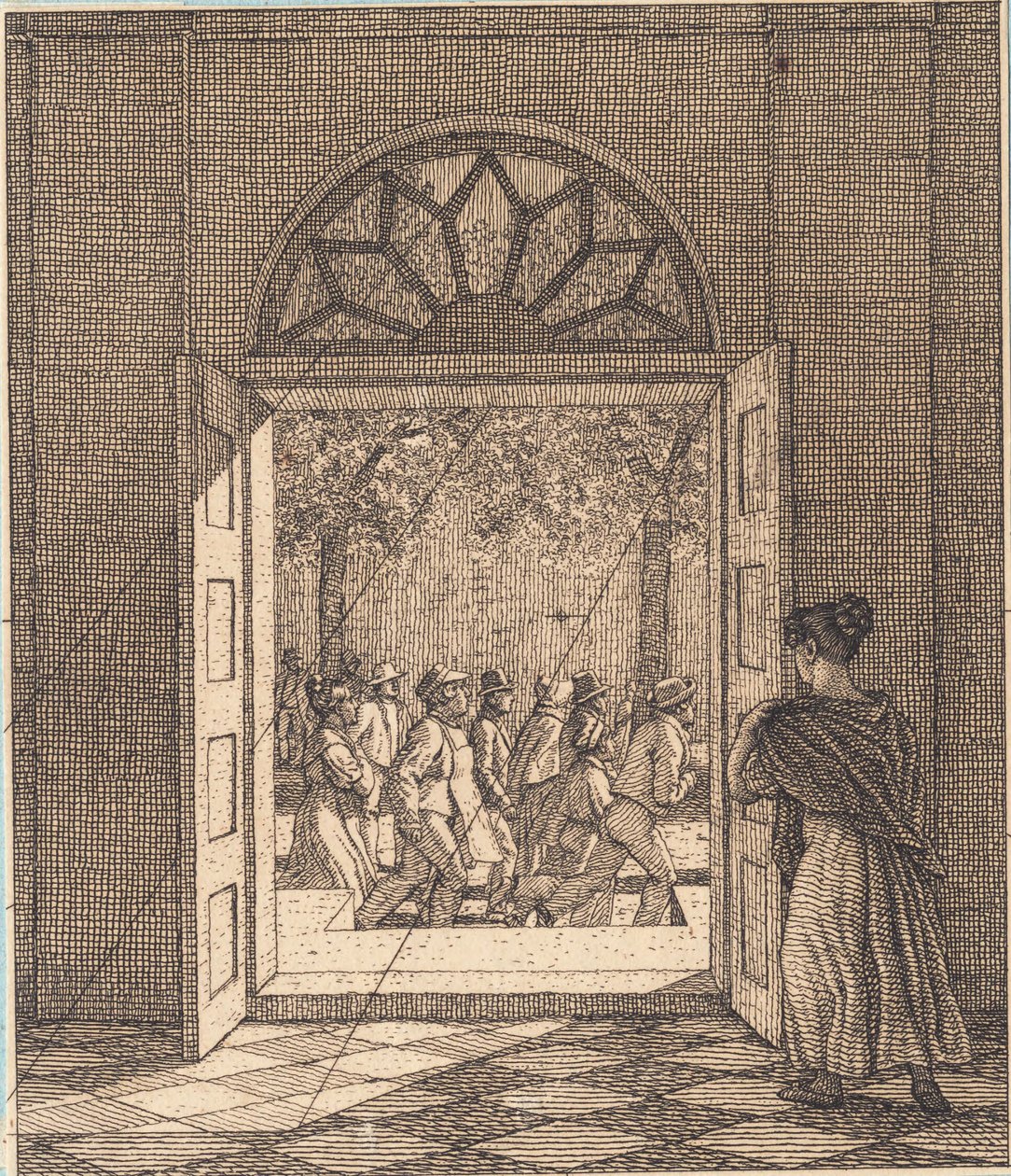 De uma sala da frente. Ilustração para "Perspectiva Linear", Placa VI de Christoffer Wilhelm Eckersberg