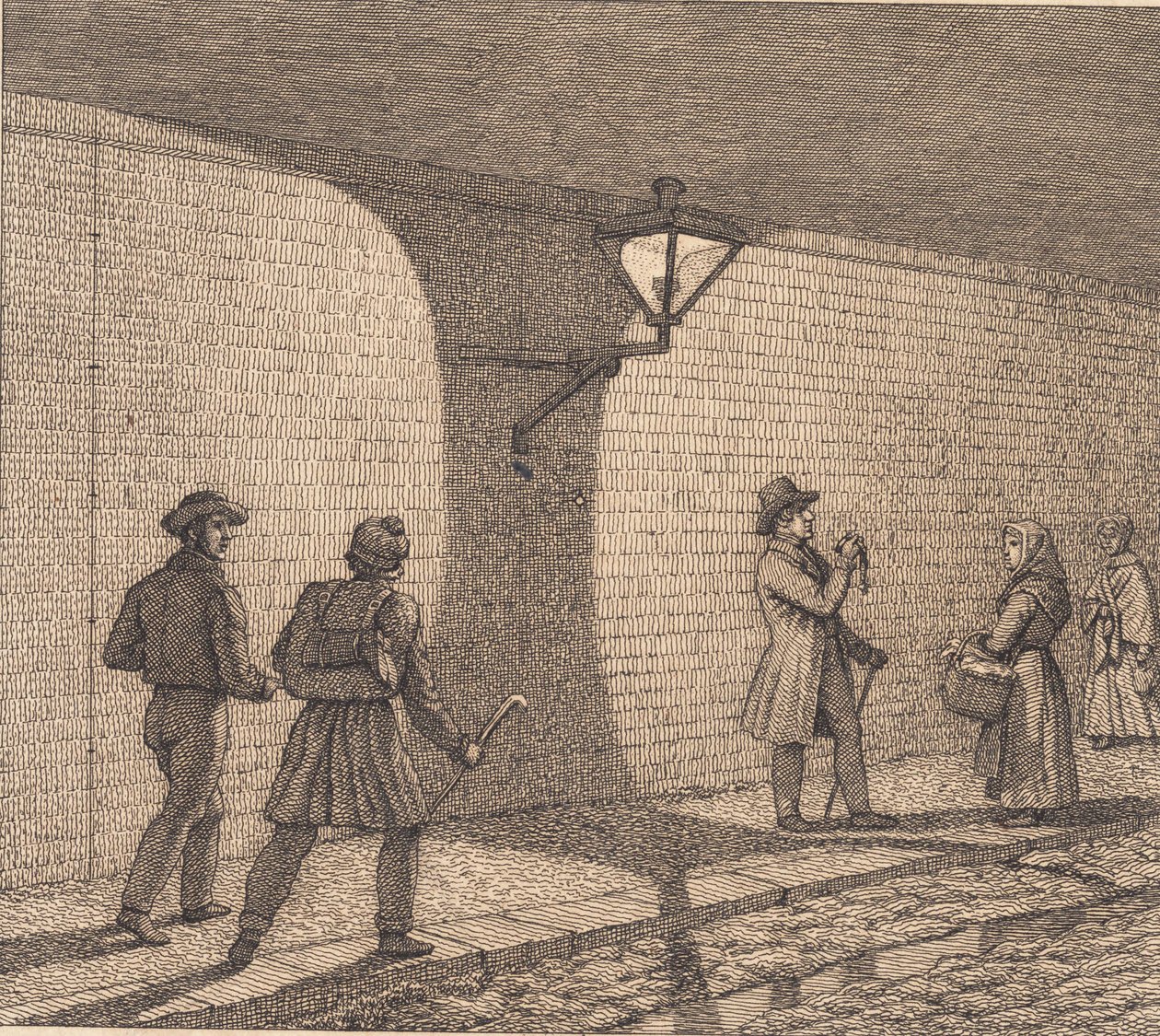 Cena de rua à luz da lâmpada. Ilustração para "Perspectiva Linear", Placa VIII de Christoffer Wilhelm Eckersberg
