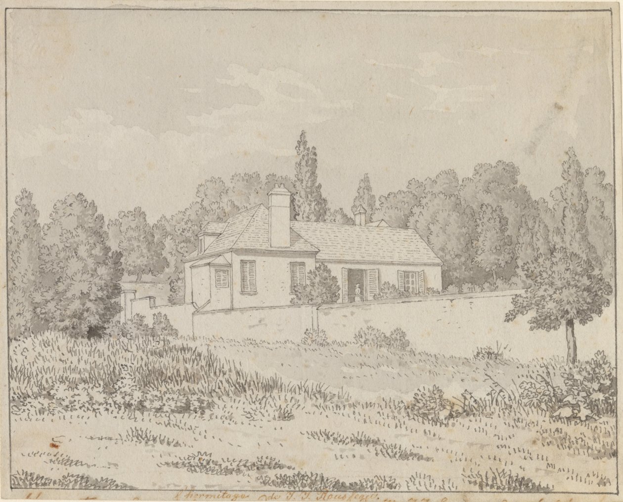 Casa de Jean Jacques Rousseau no jardim do palácio em Ermenonville de Christoffer Wilhelm Eckersberg