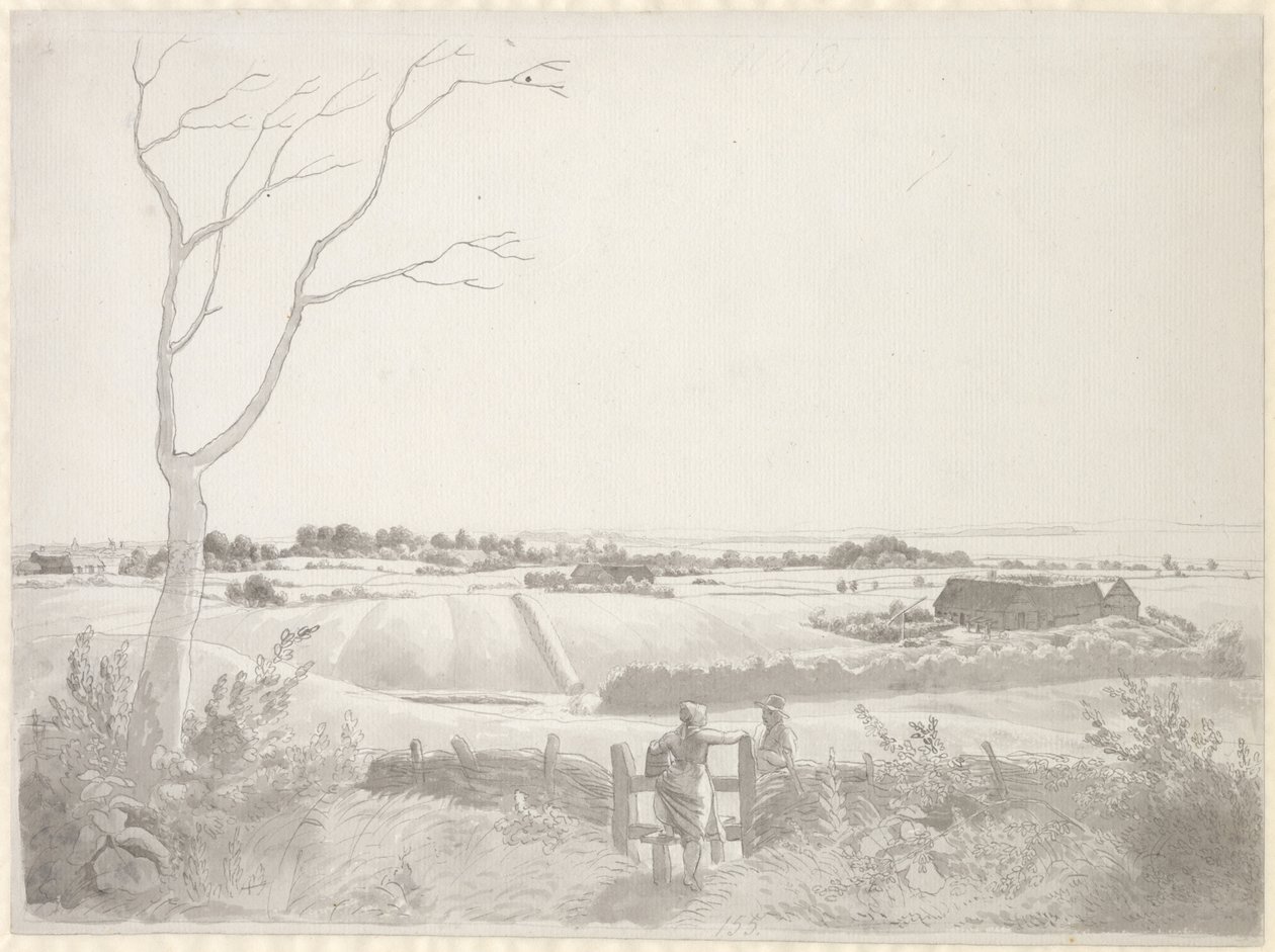 Paisagem com camponesa por uma pedra de Christoffer Wilhelm Eckersberg