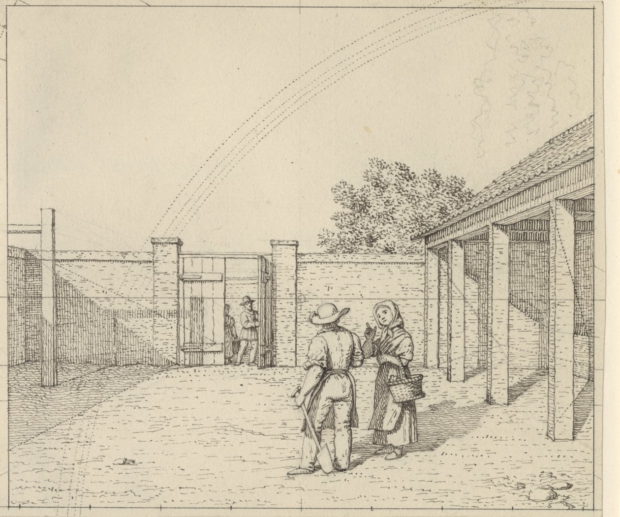 Perspectiva linear aplicada à arte da pintura - Rascunho para versão não utilizada da Placa V,2 - O arco-íris sobre o pátio. de Christoffer Wilhelm Eckersberg