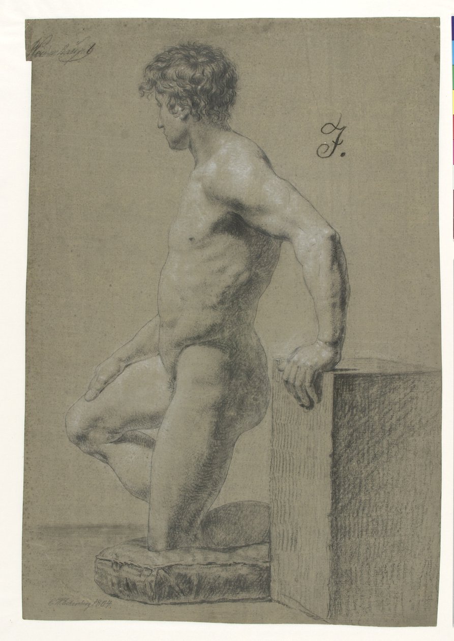 Figura modelo masculina ajoelhada, perfil esquerdo de Christoffer Wilhelm Eckersberg