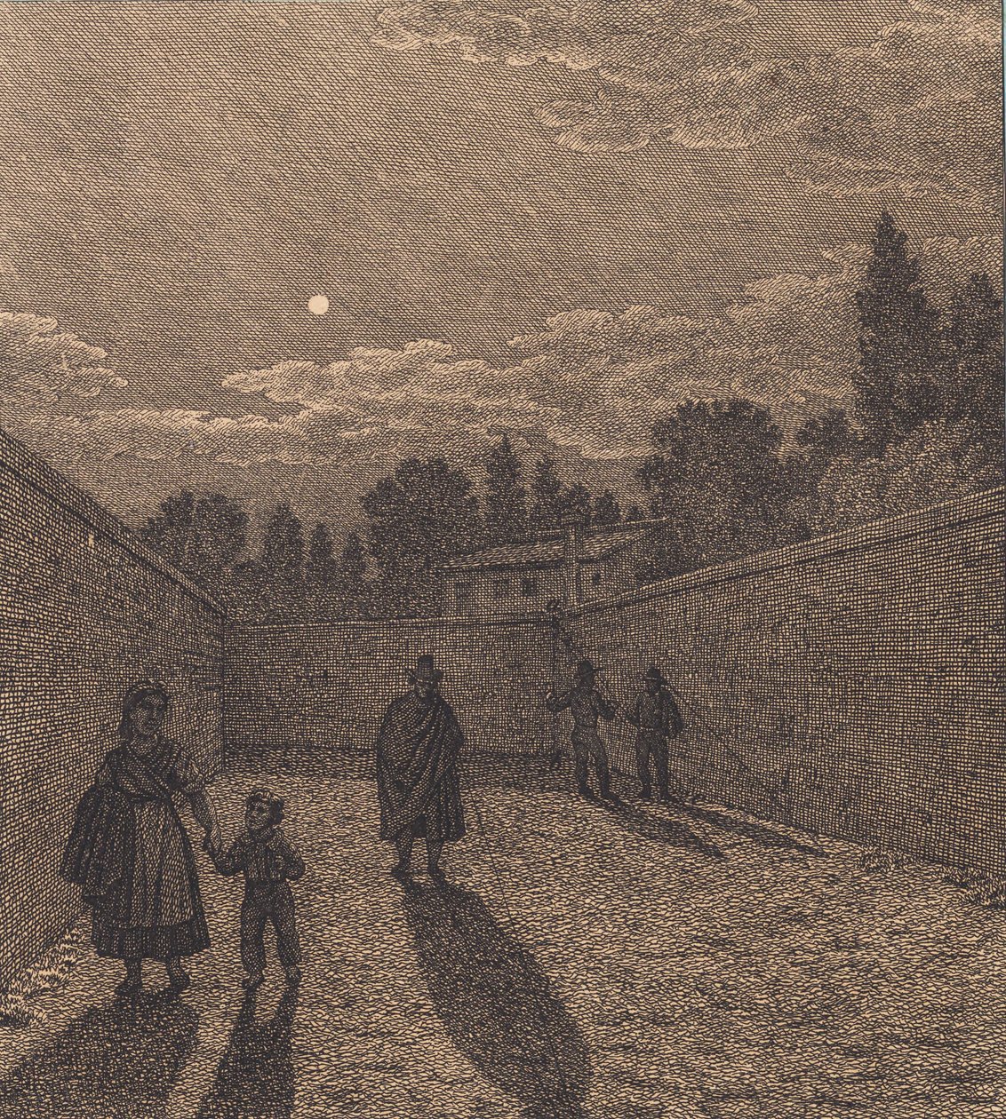 Luar sobre uma estrada. Ilustração para "Perspectiva linear", Placa IV de Christoffer Wilhelm Eckersberg