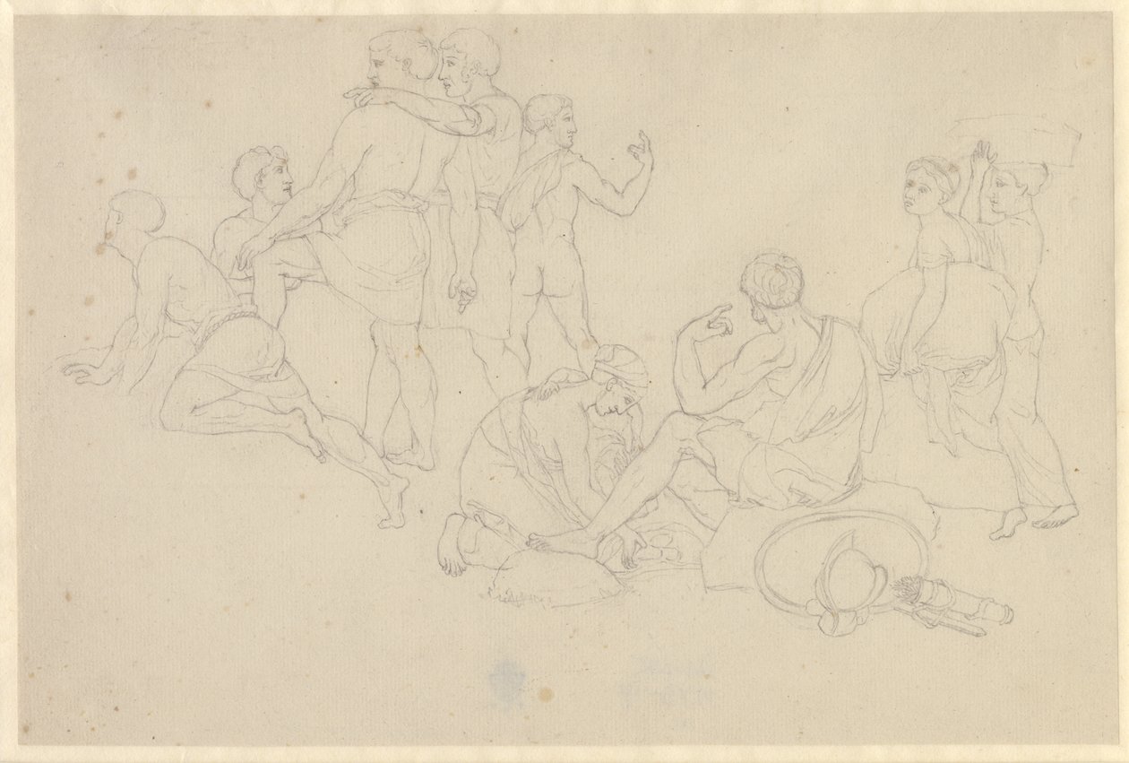 Moisés faz o Mar Vermelho recuar e o exército do Faraó inundar - estudo para os israelitas após a caminhada pelo Mar Vermelho de Christoffer Wilhelm Eckersberg