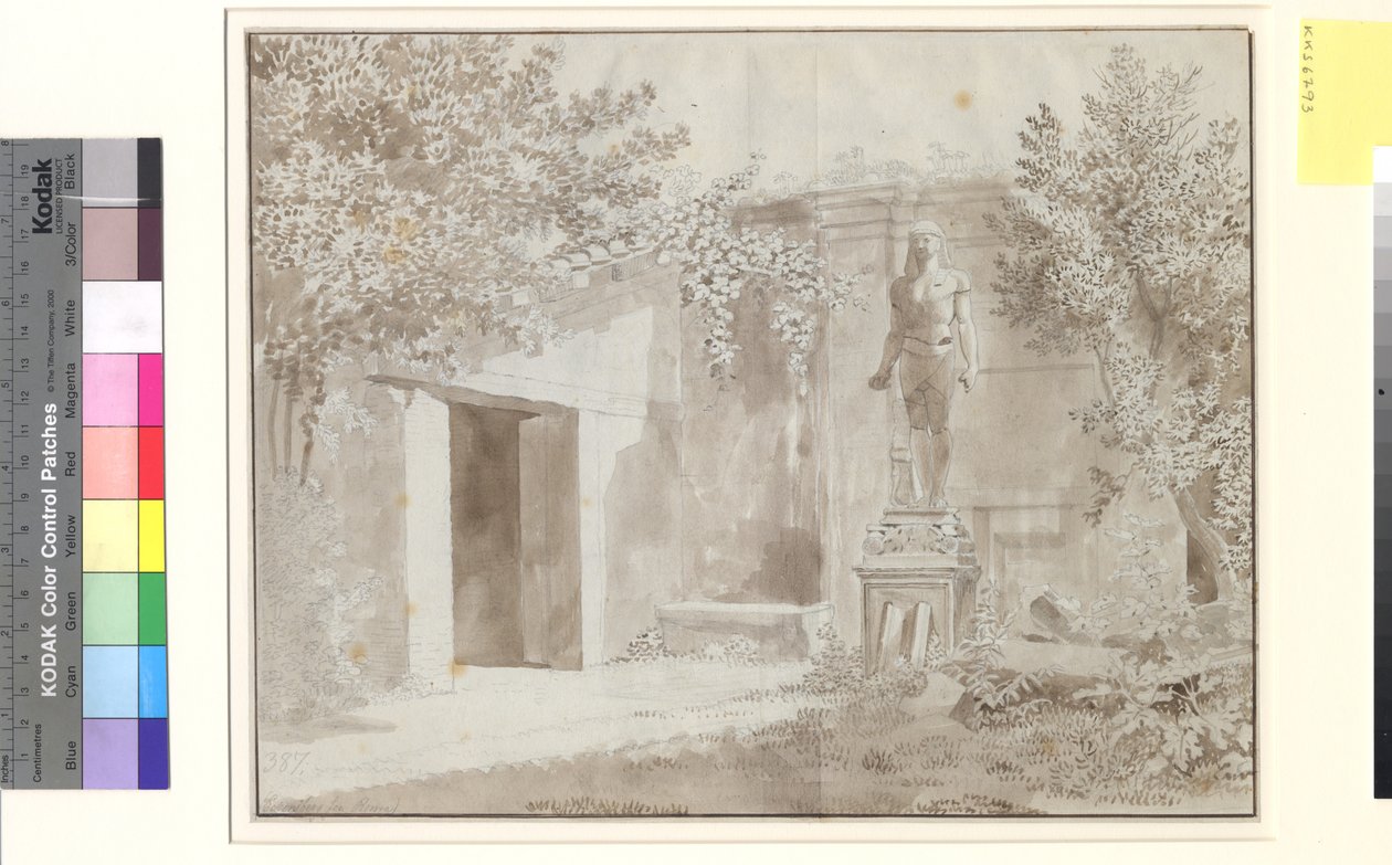 Lote presumivelmente do jardim do Palazzo Barberini com a Estátua Romana Antinous em estilo egípcio, Roma de Christoffer Wilhelm Eckersberg