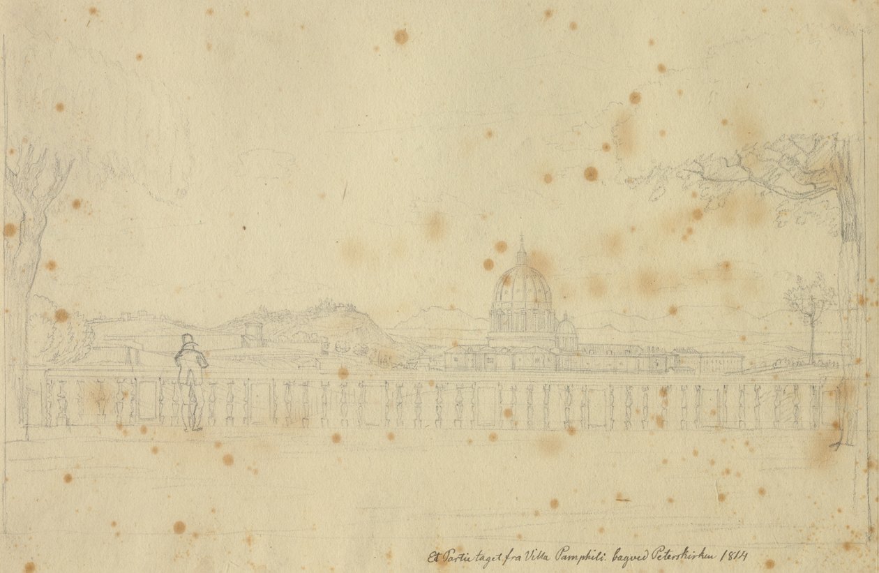 Lote da Villa Pamphili em direção à Igreja de São Pedro. de Christoffer Wilhelm Eckersberg