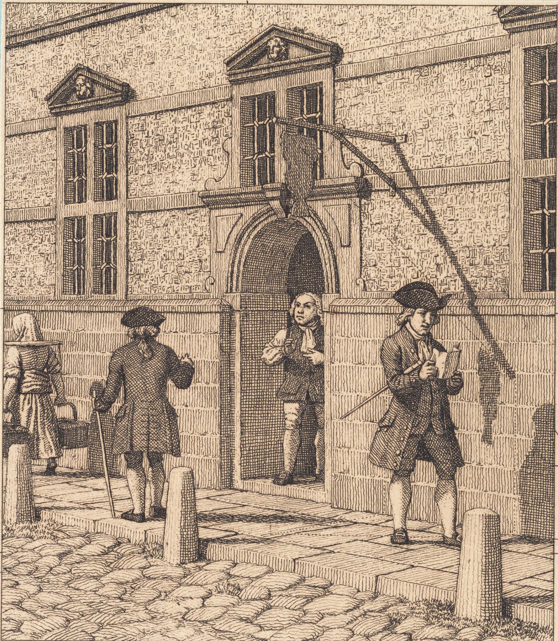 Lote em torno de um portal da bolsa de valores. Ilustração para "Perspectiva Linear", Placa VI de Christoffer Wilhelm Eckersberg