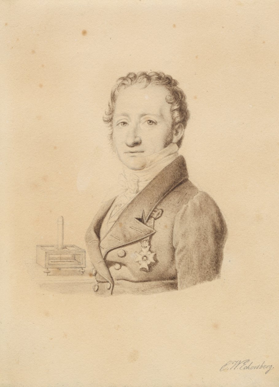 Retrato do físico norueguês Christoffer Hansteen. Busto imagem en face t.v. de Christoffer Wilhelm Eckersberg