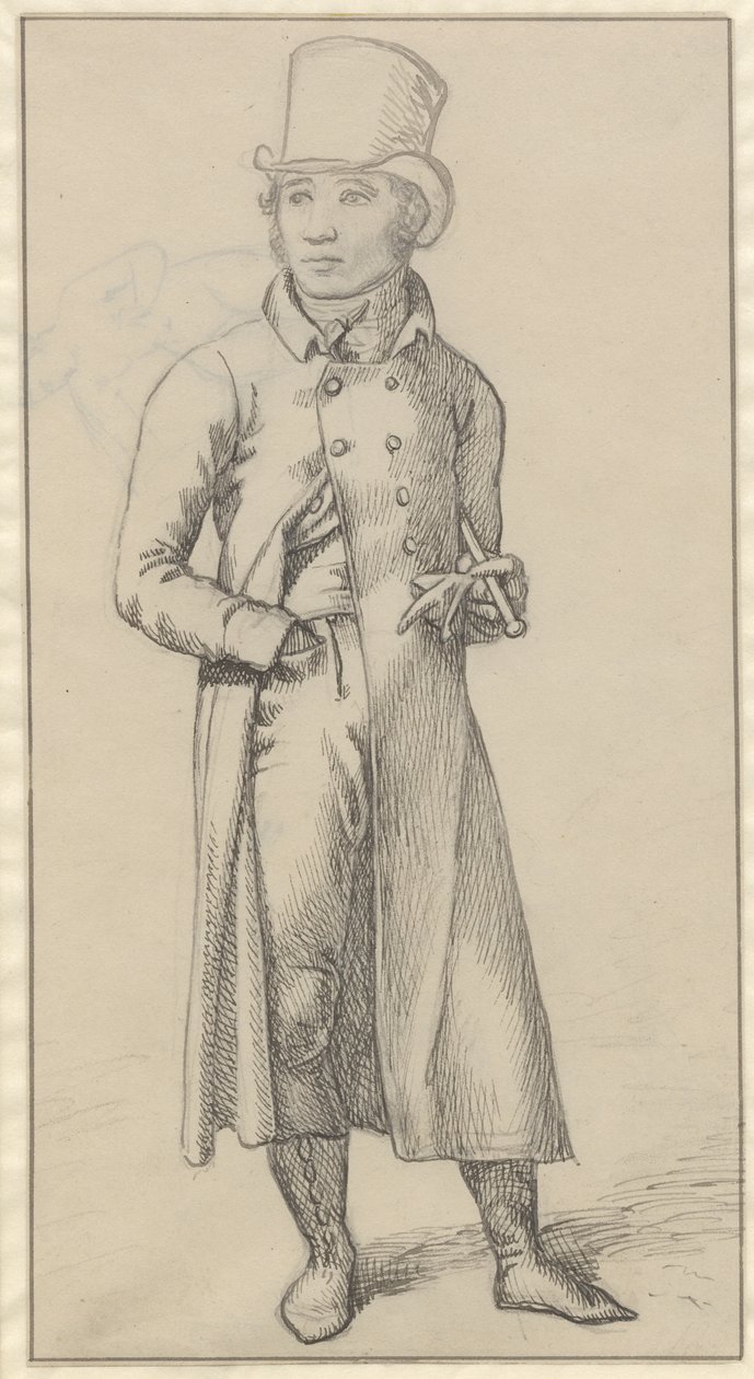 Retrato de um homem de pé com uma bengala debaixo do braço esquerdo de Christoffer Wilhelm Eckersberg
