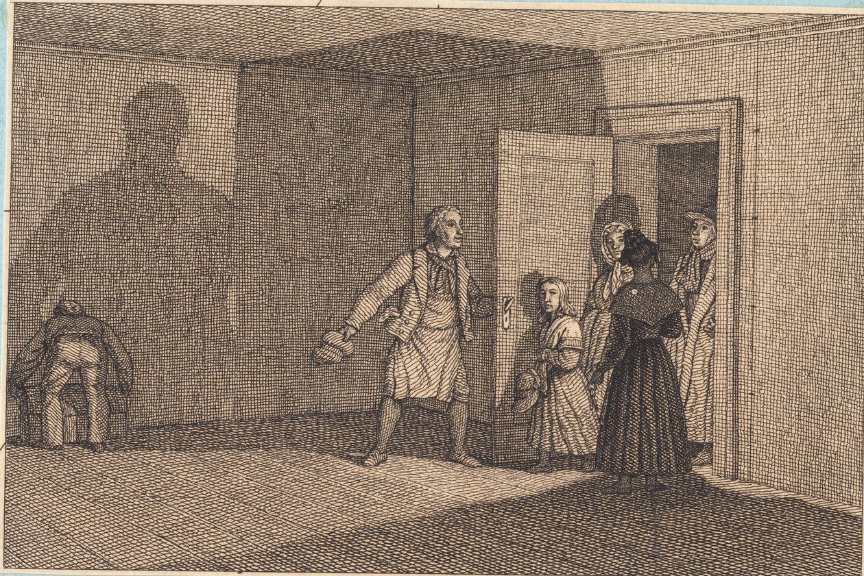 Os viajantes são mostrados seus quartos. Ilustração para "Perspectiva Linear", Placa VIII de Christoffer Wilhelm Eckersberg