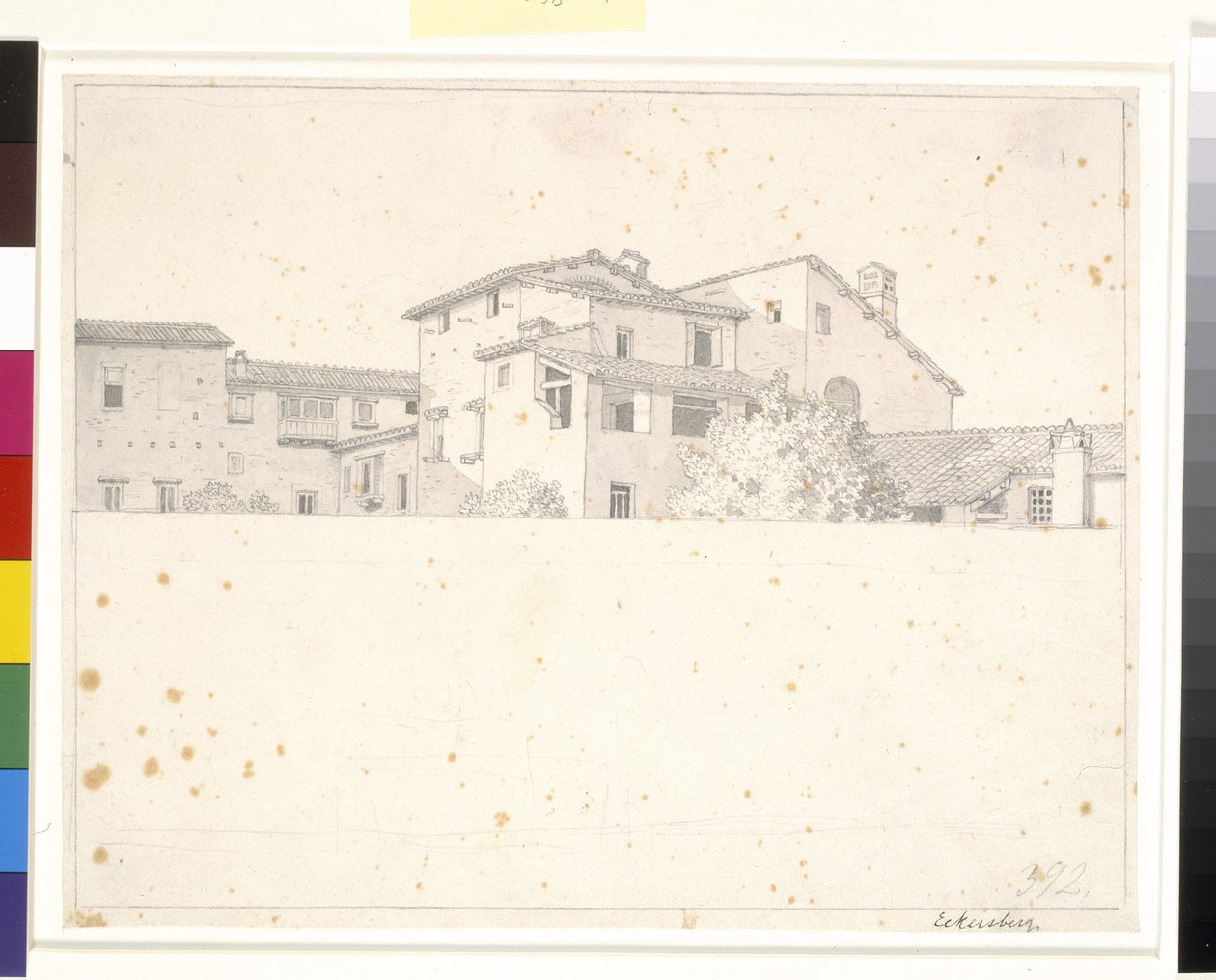 Casas romanas, vistas por cima de um muro. de Christoffer Wilhelm Eckersberg