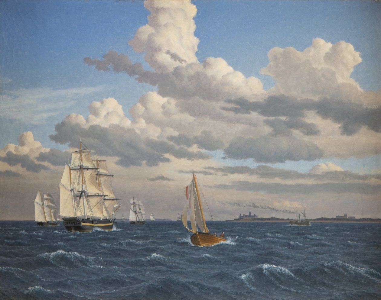 Navios no som ao norte do Castelo de Kronborg, Elsinore de Christoffer Wilhelm Eckersberg