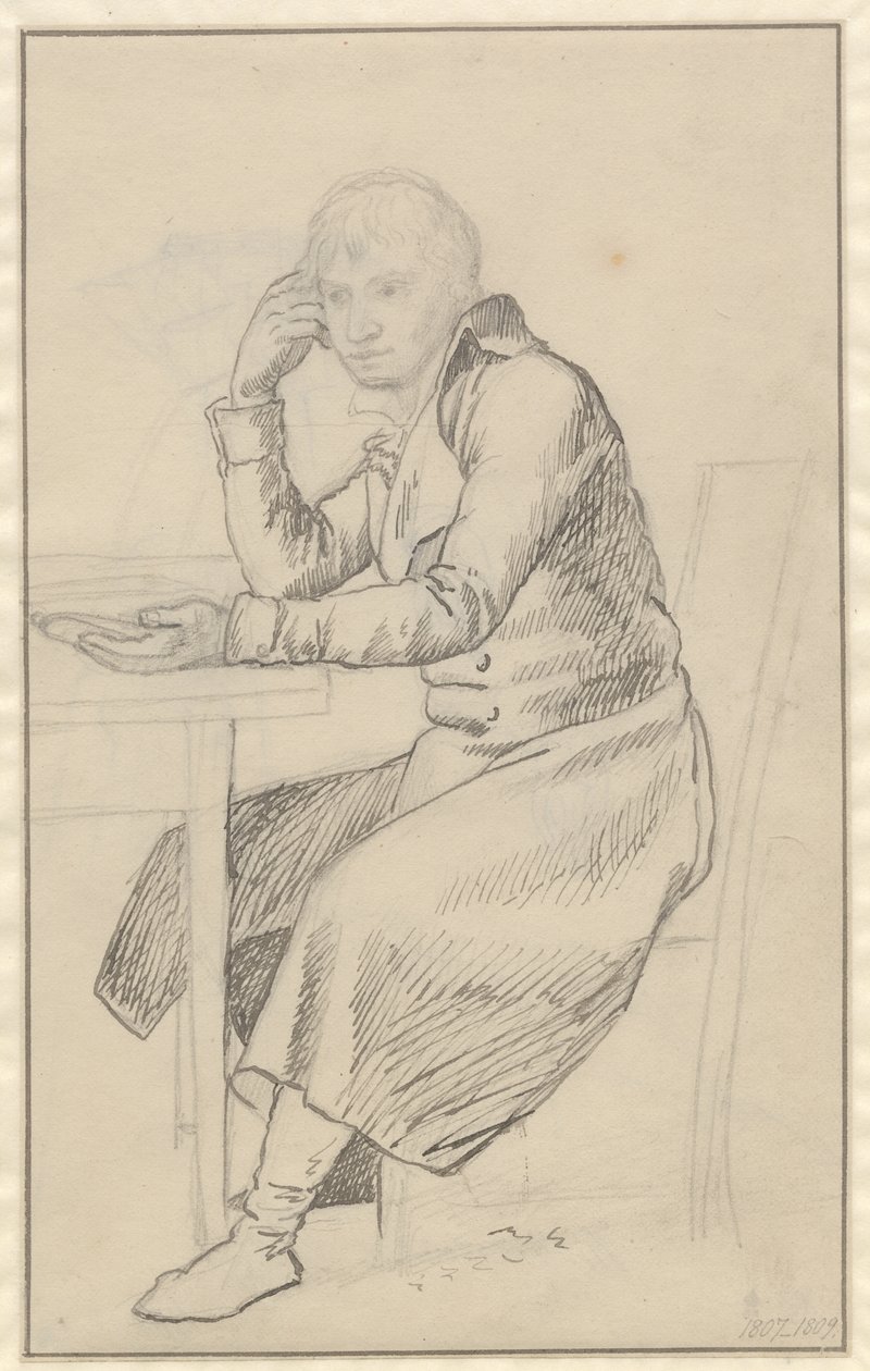 Homem sentado em uma mesa de Christoffer Wilhelm Eckersberg