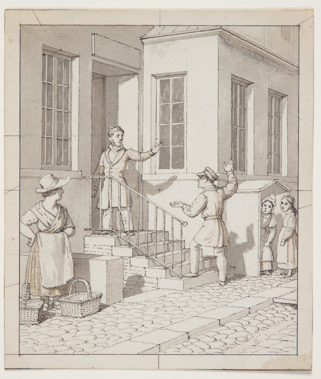 Argumento nos degraus da rua. Estudo preliminar para "Perspectiva linear aplicada à arte da pintura", Placa VII, 2 de Christoffer Wilhelm Eckersberg