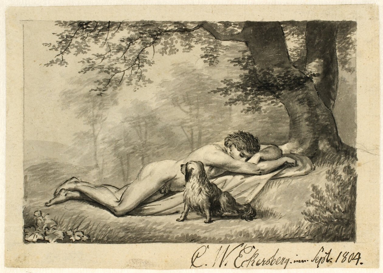 Menino nu dormindo perto de uma parede de Christoffer Wilhelm Eckersberg