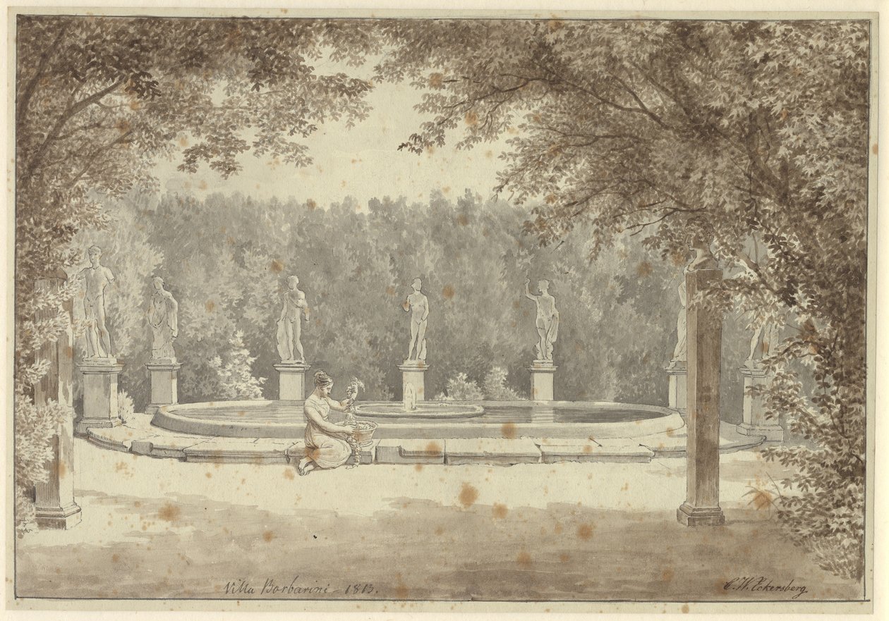 A fonte no jardim do Palazzo Barberini, Roma de Christoffer Wilhelm Eckersberg