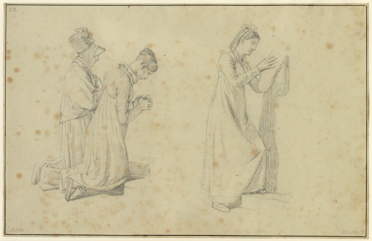 Estudo de uma figura feminina em pé e duas ajoelhadas de Christoffer Wilhelm Eckersberg