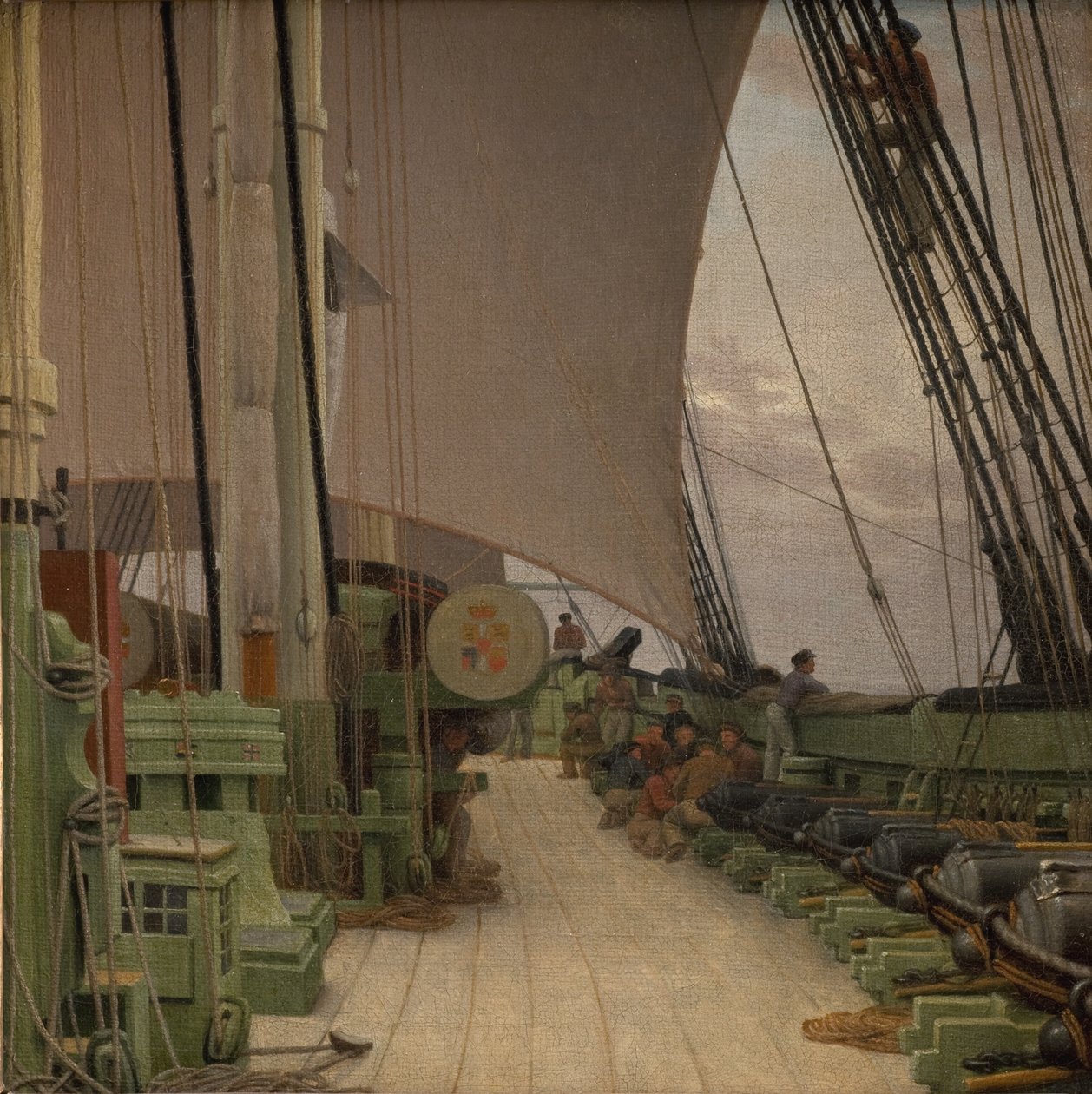 A bateria de estibordo e o convés do Corvette "Najaden" de Christoffer Wilhelm Eckersberg