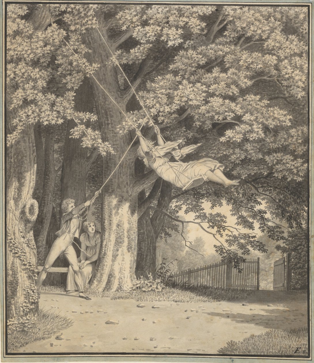 The Woodlands por Skjoldnæsholm com um jovem que balança uma jovem de Christoffer Wilhelm Eckersberg