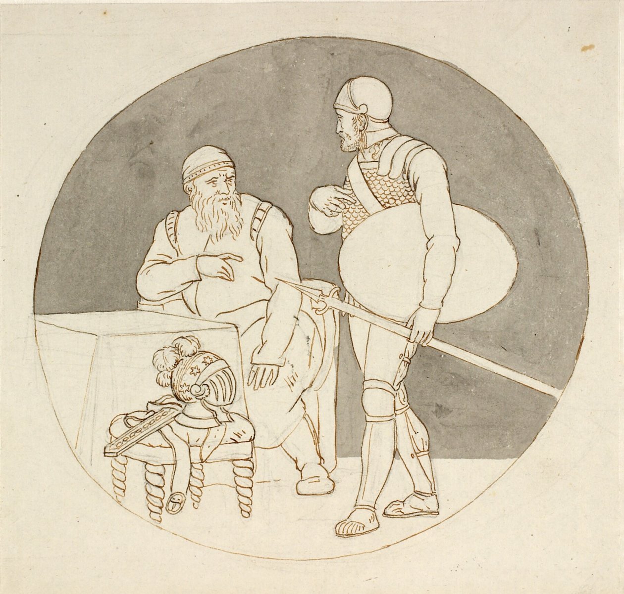 Dois guerreiros, um de pé, o outro sentado de Christoffer Wilhelm Eckersberg