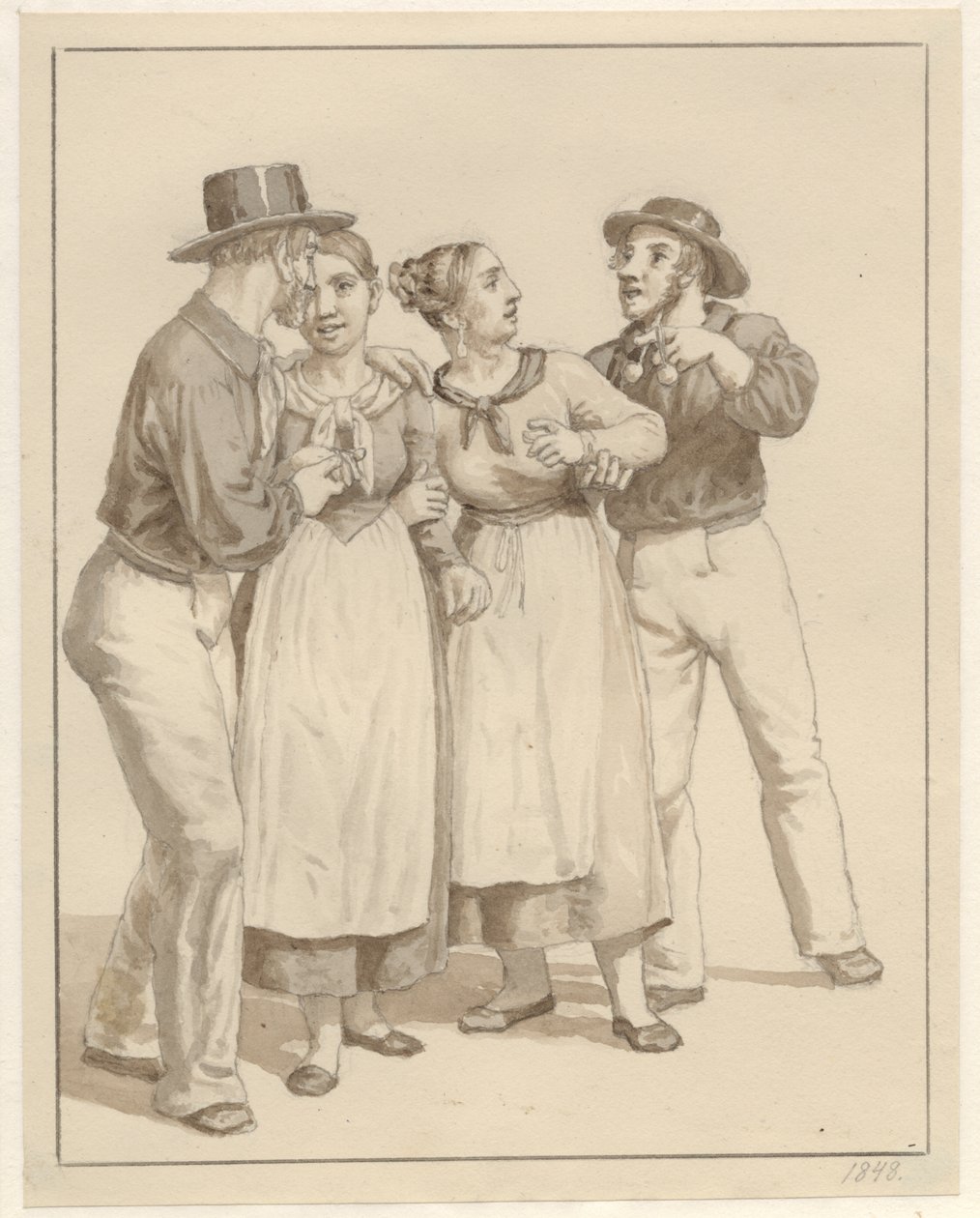 Dois marinheiros tratam duas garotas. de Christoffer Wilhelm Eckersberg