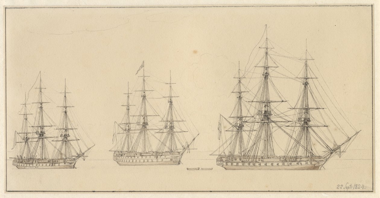 Três navios russos da linha. de Christoffer Wilhelm Eckersberg