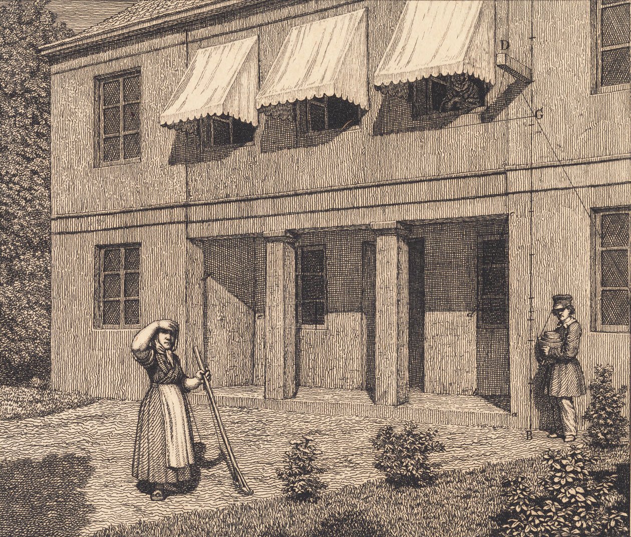 Fora de uma vila. Ilustração para "Perspectiva linear", Placa V de Christoffer Wilhelm Eckersberg