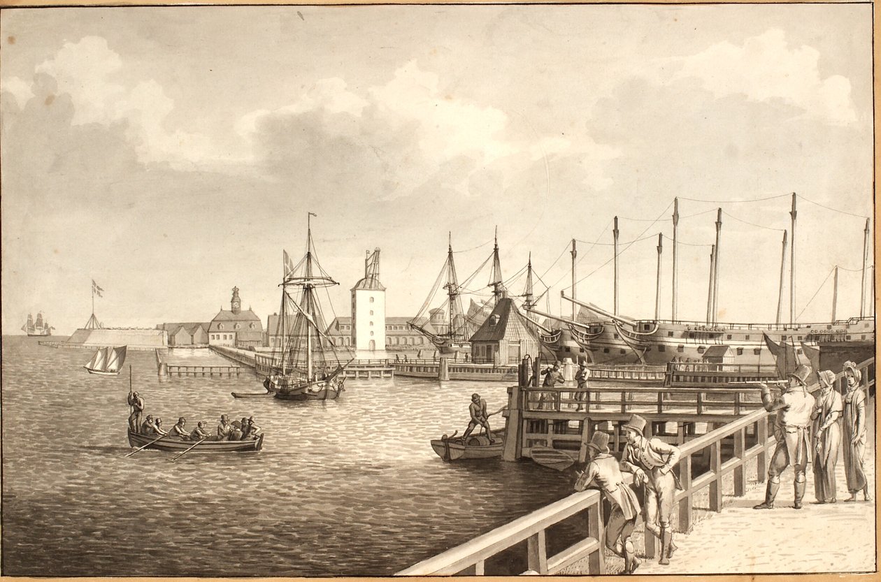 Vista de Langelinie em direção a Nyholm, t.h. o aluguel da frota de Christoffer Wilhelm Eckersberg